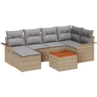 vidaXL Tuinbank Set 7 st Beige poly rattan