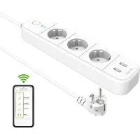 Tenda verlengkabel, Smart WIFI, 3 stopcontacten, 2 USB-poorten, 1,5 m, Wi-Fi, kabel 3 x 1,5 mm, wit