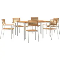 vidaXL Tuin Eettafel Set 7 st Massief Teakhout en RVS