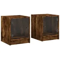 vidaXL Nachtkastjes met glazen deuren 2 st 35x37x42 cm gerookt eiken