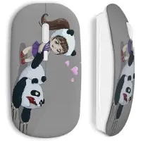 MANIACASE Draadloze muis - Pandabeer - Meisje - Compatibel met Mac en PC - Inclusief USB-stick - Grijs