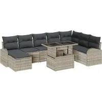 vidaXL Tuinbank Set 9 st Lichtgrijs poly rattan
