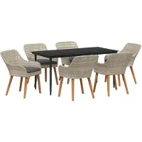 vidaXL Tuin Eettafel Set 7 st Lichtgrijs poly rattan