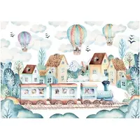 WALLARENA - Fotobehang - 400x280 cm - Scandinavisch kinderthema met trein en ballonnen