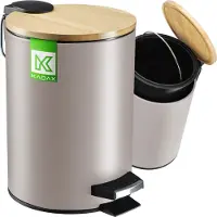 Kadax Badkamerafvalemmer, 3 l cosmetica-emmer in 5 kleuren, kleine pedaalemmer met bamboedeksel, vuilnisemmer voor badkamer en toilet (donkerblauw)