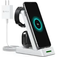 INF 3-in-1 Draadloze oplader voor mobiel, Samsung smartwatch en hoofdtelefoon White