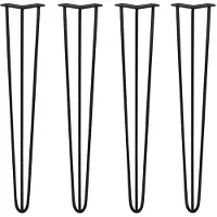 Monster 4 x Tafelpoten voor "Hairpin Tisch" model, 71 cm lang, met 3 strepen - 10 mm dik - zwart