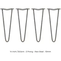 Monster 4 x 35,5 cm poten voor een tafel, model "hairpin", met 2 verstevigingen - 10 mm - onbewerkt staal