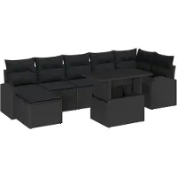 vidaXL Tuinset met 8 zitplaatsen, zwart, van polyrotan