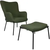 Happy Garden Kaki groene fauteuil van lusstof met voetsteun EIRA