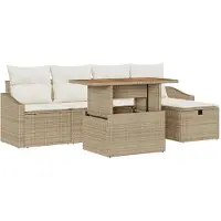 vidaXL Tuinbank Set 6 st Beige poly rattan