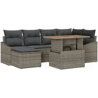 vidaXL Tuinbank Set met opslag 7 pcs Grijs Poly rattan