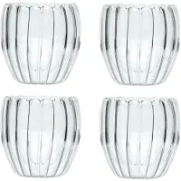 Intirilife 4x Dubbelwandig thermoglas - Gestreepte stijl - 190ml inhoud - Mondgeblazen geïsoleerd voor latte macchiato, als theeglas of koffieglas met handvat