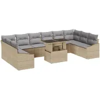 vidaXL Bankstel 11 st Beige en Lichtgrijs 100 x 55 x 73 cm poly rattan