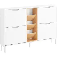 SoBuy Schoenenkast FSR183-WN - 4 Kieplades - 3 Open Vakken - 126 x 19 x 85 cm - Wit