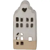 Clayre & Eef Theelichthouder Huis 7x6x14 cm Beige Keramiek