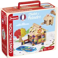 Jeujura 85-Piece Paintable Chalet - - Natural Wooden Construction Set. Accessories and Paint Included. 26x24x9 cm