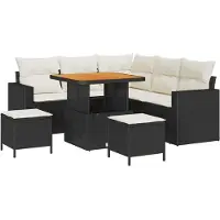 vidaXL Tuinset, 9 stuks, 6 zitplaatsen, zwart en crème