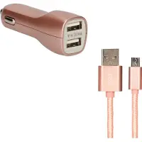 Sublime Market Connect - 2 USB-autolader met USB-Micro en USB Kabel - metaal Rose Goud