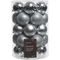 Décoris Kerstballen mixbox 34-delig | glanzend/matte/glitter | plastic | zilver | 8cm