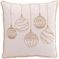 J-Line Cushion christmas baubles cotton white/gold colored