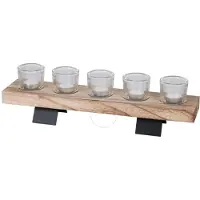 Urban Living kaarshouder 5 theelichtjes hout 465x10