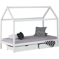 Homestyle4u Kinderbed - 90x200 cm - Huisbed - met bedlade - Wit