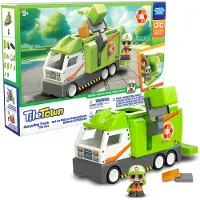Tile Town Recyclingtruck 15-delige magnetische tegelspeelset Interactieve STEM magnetische tegels Speelgoed Inclusief 1 actiefiguur en 2 actietegels