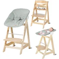 Roba 2-in-1 Convertible High Chair - - BORN UP - Includes Frosted Green 'Style' Reclining Bouncer - Natural Wood