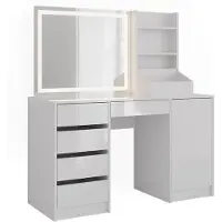 Vicco Kaptafel met licht Sherry Wit/Wit Hoogglans 128.2 cm met LED-spiegel, Model 57647