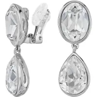 Traveller Clip Oorbellen - Oorclips Dames - Hangers - Zilverkleurig - Kristallen - Ovaal & Druppel - Geplatineerd - 35 x 12 mm - 157831