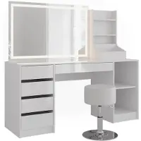 Vicco Sherry Kaptafel set met kruk – 158.2 cm 4 delen Wit/wit hoogglans