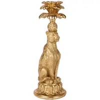 Baroque - Decoratief beeld of figuur - Kandelaar Luipaard 23,5 cm - Goud - Resin - 23.5x9x8.5 - Polyresin