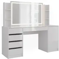 Vicco Sherry Kaptafel met licht – 158.2 cm 4 delen Wit/wit hoogglans