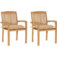 vidaXL Tuinstoelen 2 st met beige kussens massief teakhout