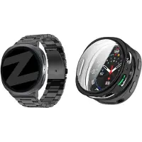 Bandz Bundel – RVS Schakelband ‘Classic’ Zwart (inclusief Inkortset) + Strap-it Soft Case Zwart geschikt voor Samsung Galaxy Watch 8 (44mm)