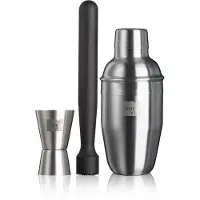 VacuVin Vacu Vin Cocktailset Basic 3-delig – Cocktailshaker 350 ml – Inclusief Muddler en Jigger – RVS