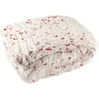 J-Line deken Gebreeën - polyester - wit/rood