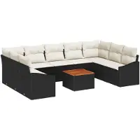 vidaXL Tuinbank Set 10 st Zwart poly rattan