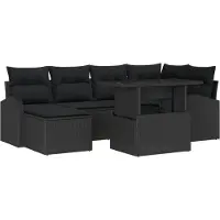 vidaXL Tuinbank Set 7 st Zwart poly rattan