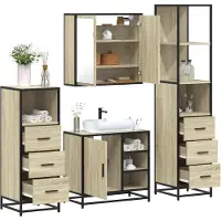 vidaXL 4-delige Badkamermeubelset bewerkt hout sonoma eikenkleurig