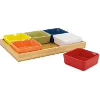 REMEMBER Schalenset Remember met Houten Dienblad Colour (Set van 7)