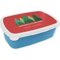 MuchoWow Broodtrommel Blauw - Lunchbox Minimalistisch - Kerstbomen - Rood - Sneeuw - Brooddoos 18x12x6 cm - Brood lunch box - Broodtrommels voor kinderen en volwassenen