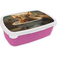 MuchoWow Broodtrommel Roze - Lunchbox Schotse hooglander - Bad - Badkamer - Brooddoos 18x12x6 cm - Brood lunch box - Broodtrommels voor kinderen en volwassenen