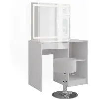 Vicco Sherry Kaptafel set met kruk – 89.8 cm met LED-spiegel en kruk Wit/wit hoogglans