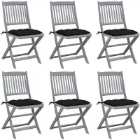 vidaXL Opklapbare stoelen (6 stuks) met kussens, gemaakt van massief acaciahout
