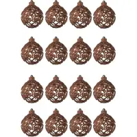 J-Line kerstbal Barok - kunststof - donkerbruin - doos van 16