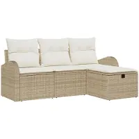 vidaXL Bankstel 4 st Beige en Crème poly rattan