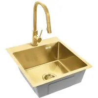 REA Leo 40 Keukenspoelbak Geborsteld Goud 40X45X18,5Cm + Keukenmengkraan Fresh Geborsteld Goud