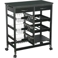 Urban Living "PRATIK" Zwarte opbergkar met 2 lades en 3 metalen manden 65x35xH76 cm